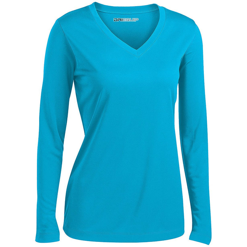 DRI-EQUIP Ladies Long Sleeve V-Neck Moisture Wicking Athletic T-Shirts