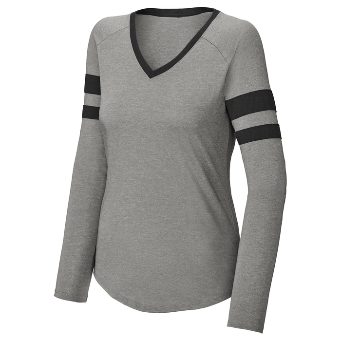 Dri-Equip Ladies Tailgate Stripe Long Sleeve V-Neck Tee