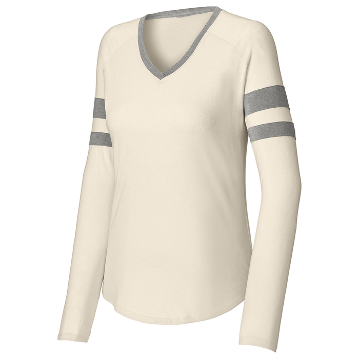 Dri-Equip Ladies Tailgate Stripe Long Sleeve V-Neck Tee