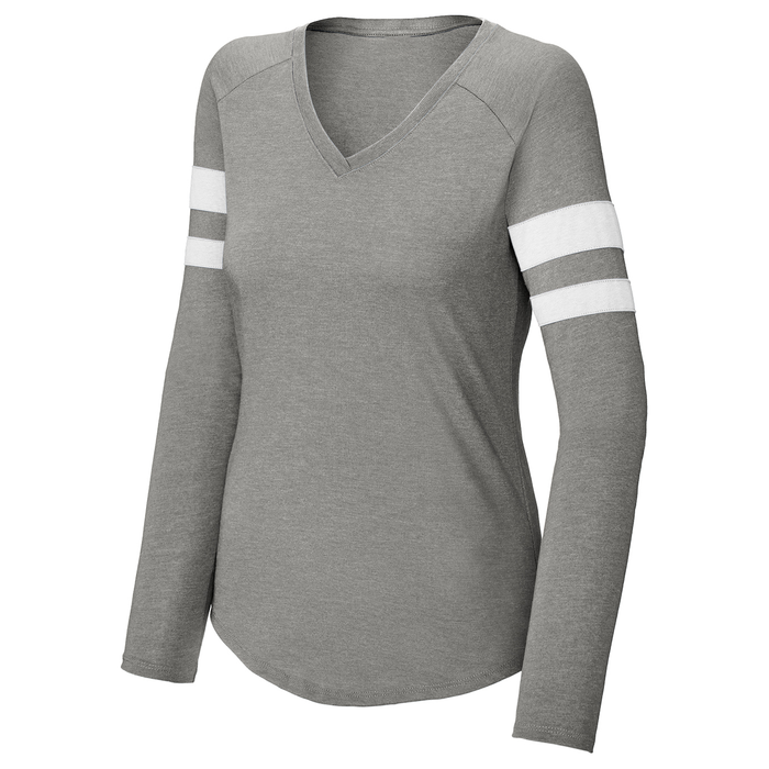 Dri-Equip Ladies Tailgate Stripe Long Sleeve V-Neck Tee