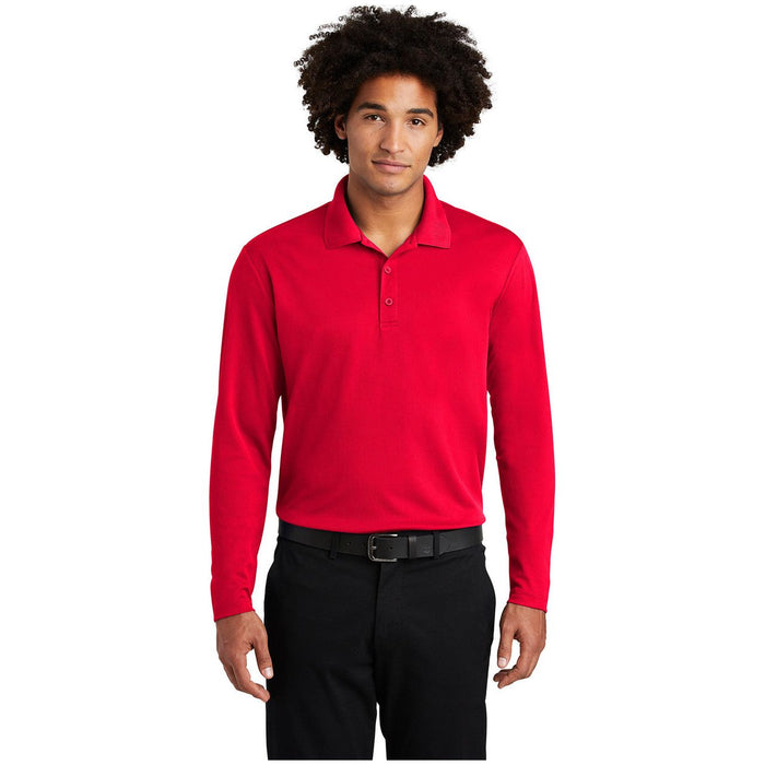 Men's Moisture Wicking Long Sleeve Polo in Red – a bold and vibrant red for a confident and energetic style.