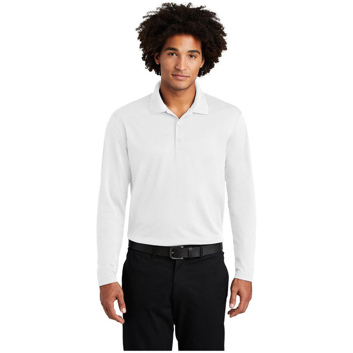 Men's Moisture Wicking Long Sleeve Polo in White – a crisp and clean white for a timeless and fresh style.