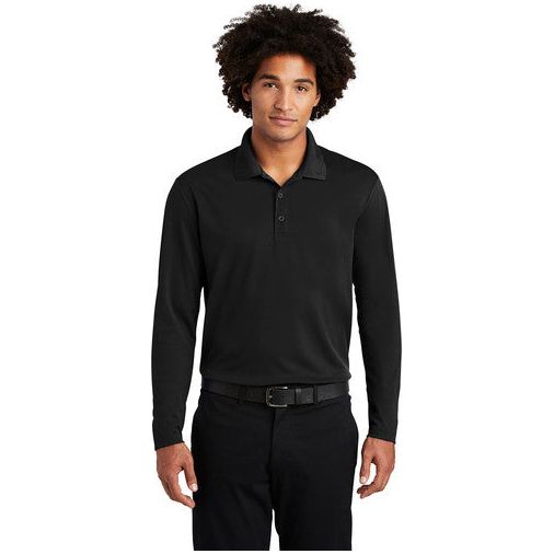 Men's Moisture Wicking Long Sleeve Polo in Black – a classic and versatile choice for a polished look.