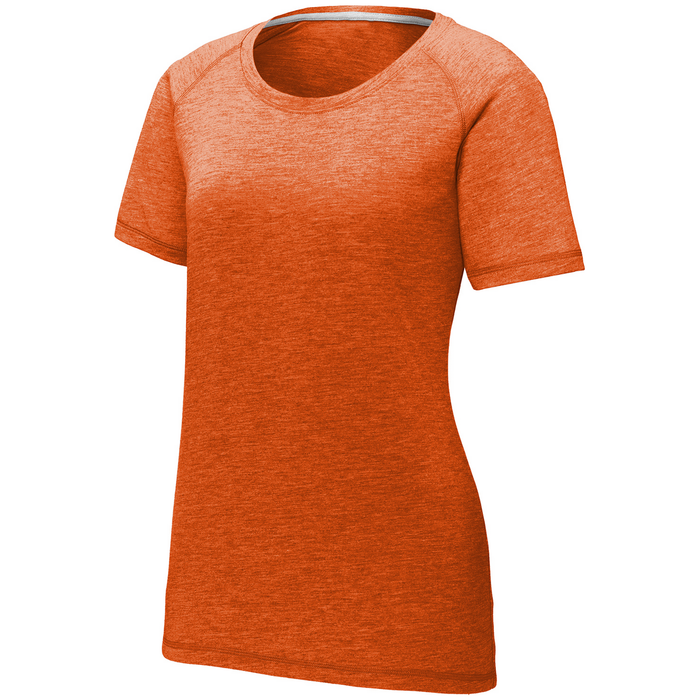 Orange Ladies Tri-Blend Wicking Raglan Workout Tee