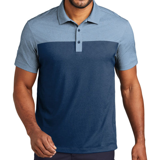 Men's Fine Pique Blend Blocked Polo in Aegean Blue/ Aegean Blue Heather – a refreshing combination with bold colorblocking on the chest, sleeves, and back yoke.