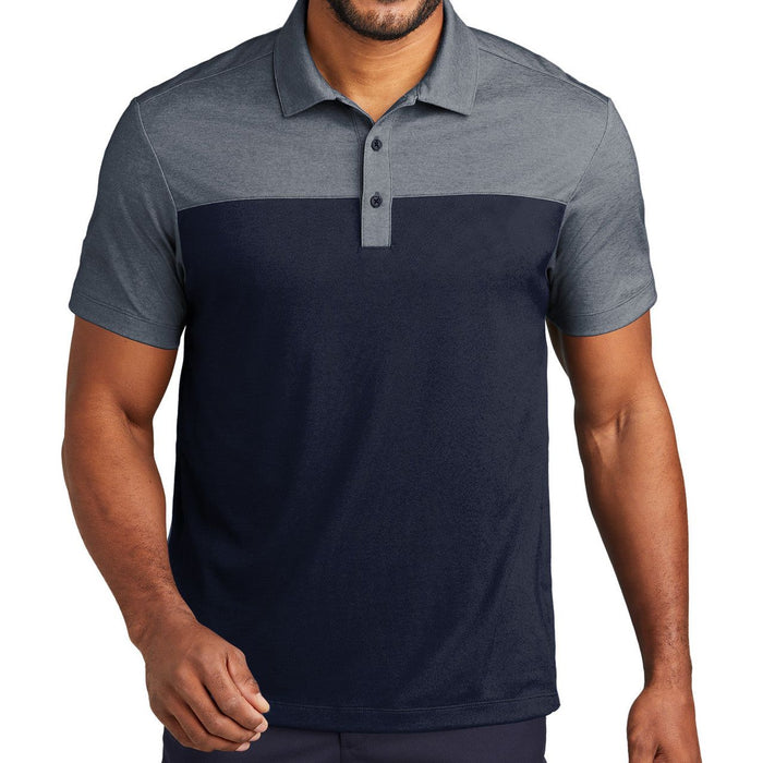 Men's Fine Pique Blend Blocked Polo in River Blue Navy/ River Blue Navy Heather – a classic combination with contrasting colorblocked elements, perfect for a versatile and polished appearance.