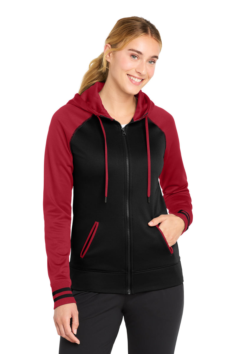 DRIEQUIP Women's Varsity Fleece Full-Zip Hooded Jacket with Colorblock Sleeves