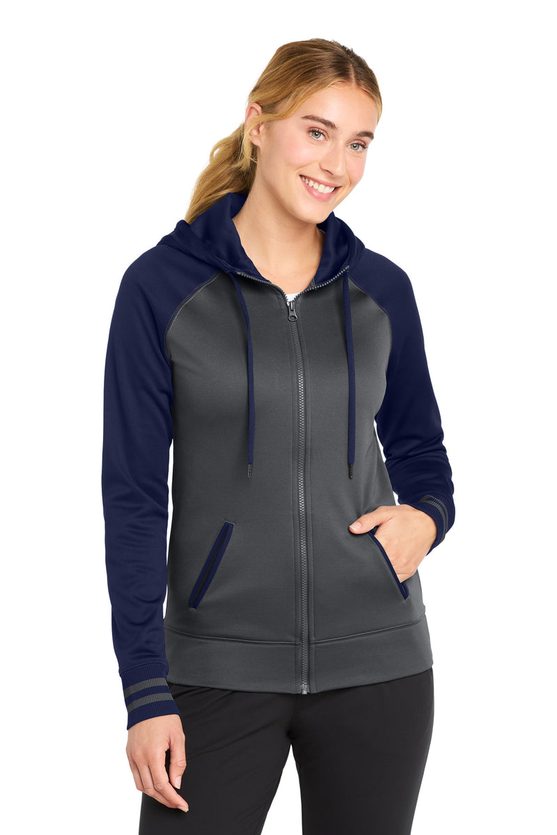 DRIEQUIP Women's Varsity Fleece Full-Zip Hooded Jacket with Colorblock Sleeves