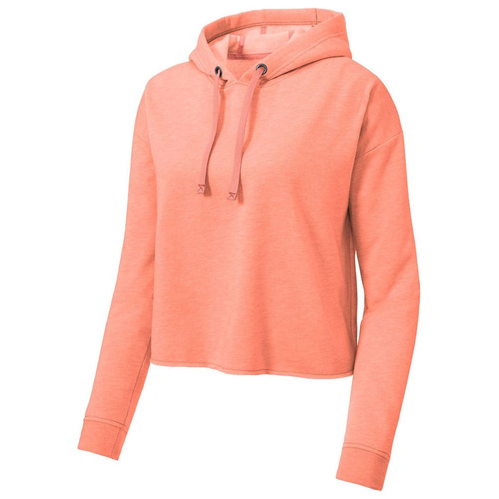 Coral Heather Ladies Tri-Blend Fleece Crop Hoodie