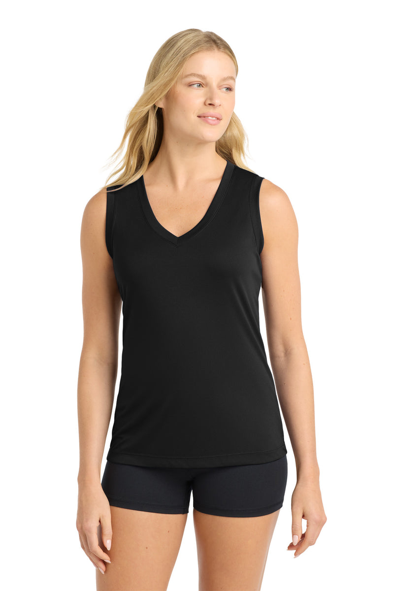 DRIEQUIP Women's Sleeveless Moisture Wicking Athletic V-Neck Tee. L