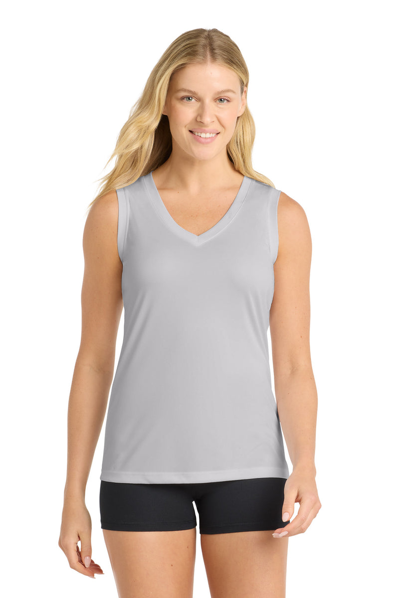 DRIEQUIP Women's Sleeveless Moisture Wicking Athletic V-Neck Tee. L