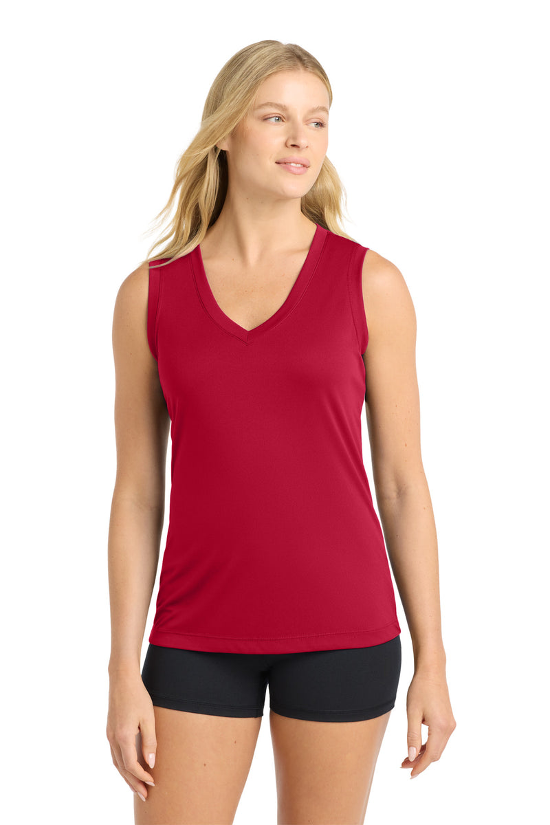 DRIEQUIP Women's Sleeveless Moisture Wicking Athletic V-Neck Tee. L