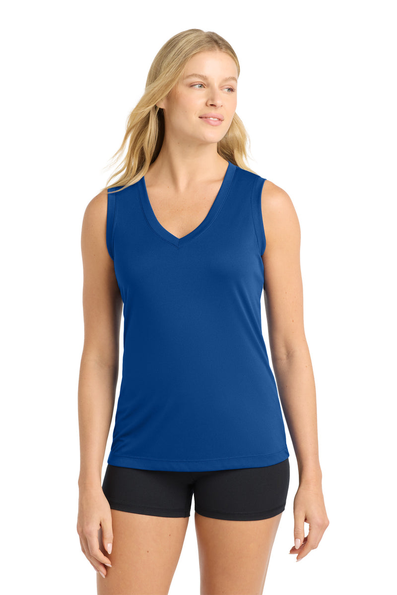 DRIEQUIP Women's Sleeveless Moisture Wicking Athletic V-Neck Tee. L