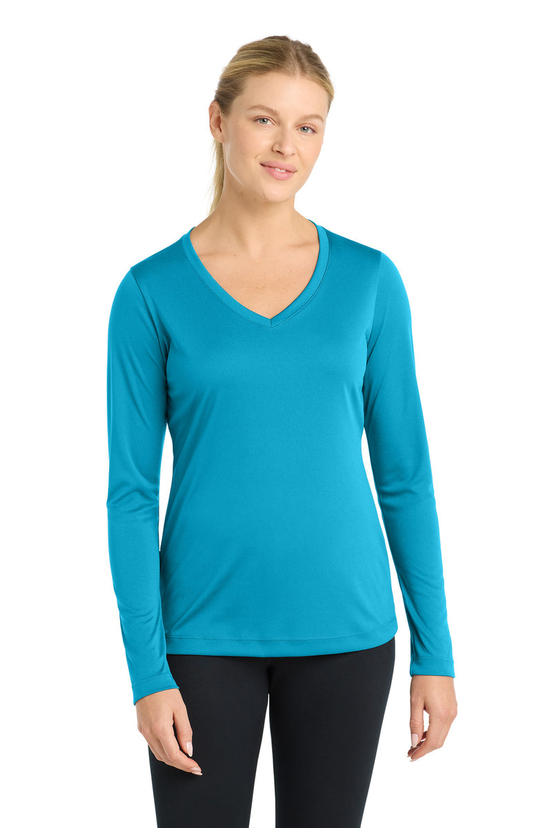 DRIEQUIP Women's Long Sleeve V-Neck Tee with Color-Lock Technology