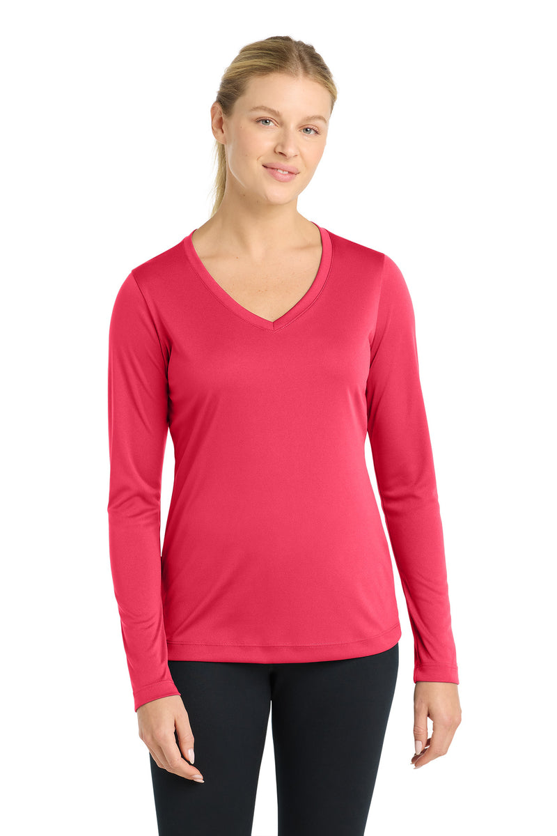 DRIEQUIP Women's Long Sleeve V-Neck Tee with Color-Lock Technology