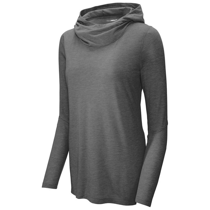 Trendy Dark Grey Heather Hoodie – Tri-Blend Wicking Long Sleeve offers unbeatable softness.