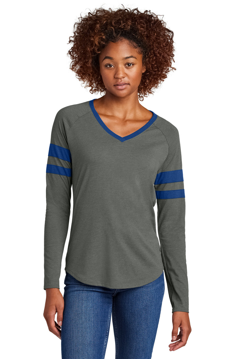 DRIEQUIP Women's Halftime Stripe Long Sleeve V-Neck Tee L