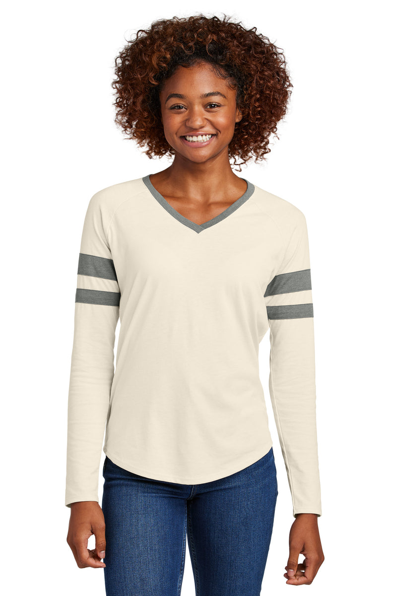 DRIEQUIP Women's Halftime Stripe Long Sleeve V-Neck Tee L