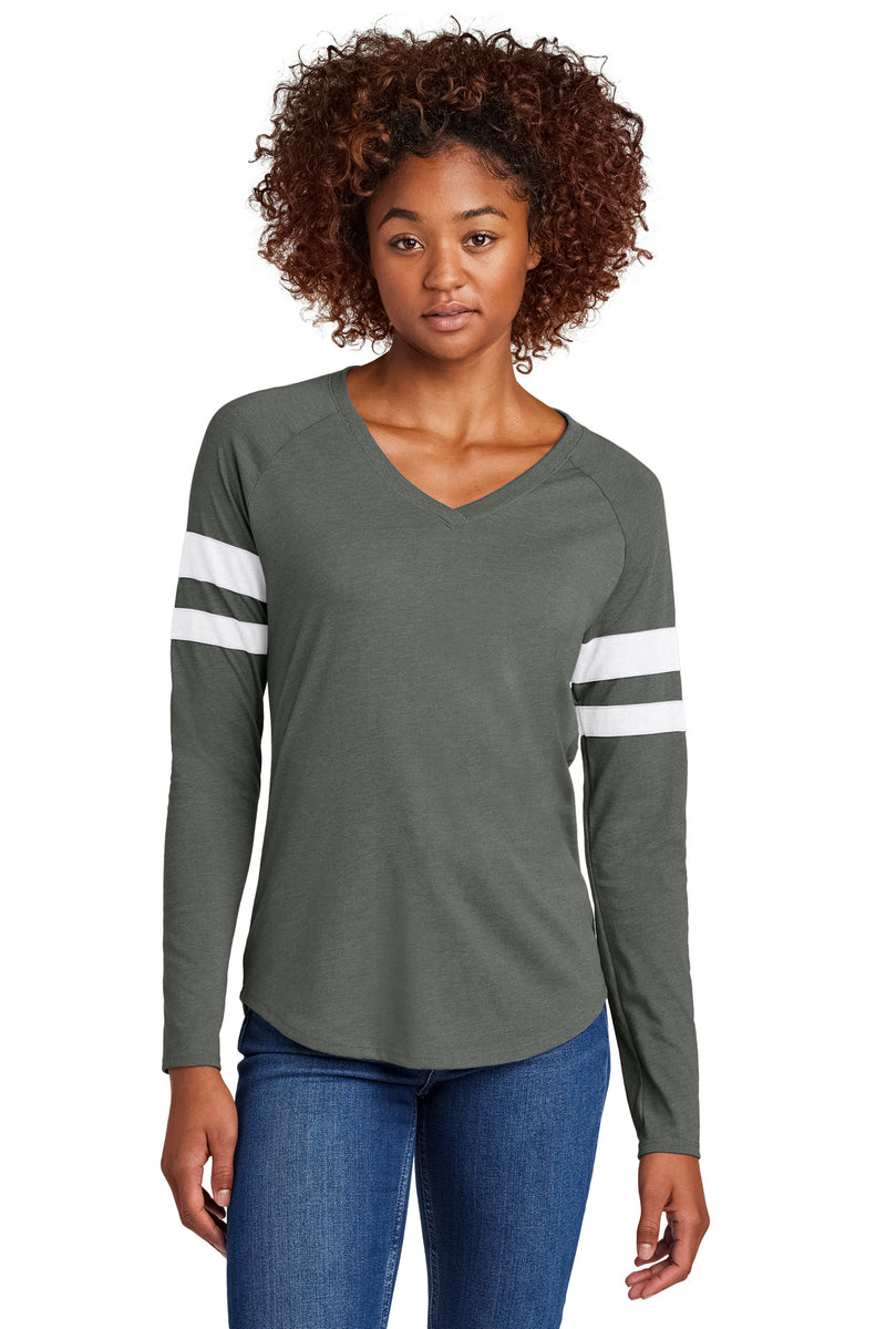 DRIEQUIP Women's Halftime Stripe Long Sleeve V-Neck Tee L