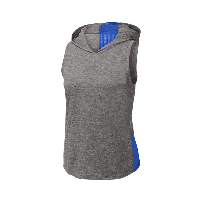 Grey Heather/Roya Ladies Tri-Blend Wicking Hoodie Tank