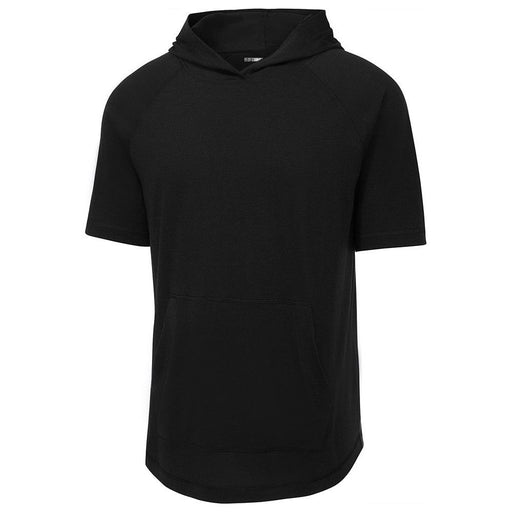 Tri-Blend Wicking Short Sleeve Hoodie in timeless black – Perfect for active days or casual outings.