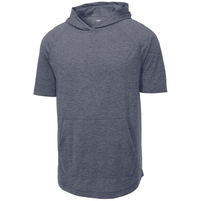 Dive into comfort with the DRI-EQUIP Tri-Blend Wicking Short Sleeve Hoodie in True Navy Heather – A perfect blend of style and performance.