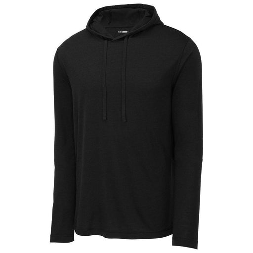 Tri-Blend Wicking Long Sleeve Hoodie in classic black – perfect for versatile, comfortable style.