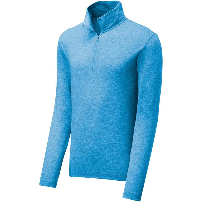 Add a touch of color with our Tri-Blend Wicking 1/4-Zip Pullover in refreshing pond blue heather.