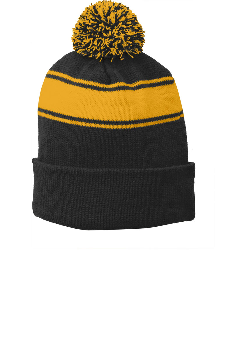 DRIEQUIP Stripe Pom Pom Beanie with Two-Tone Design