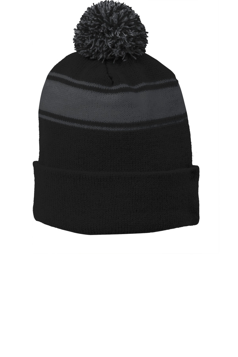 DRIEQUIP Stripe Pom Pom Beanie with Two-Tone Design