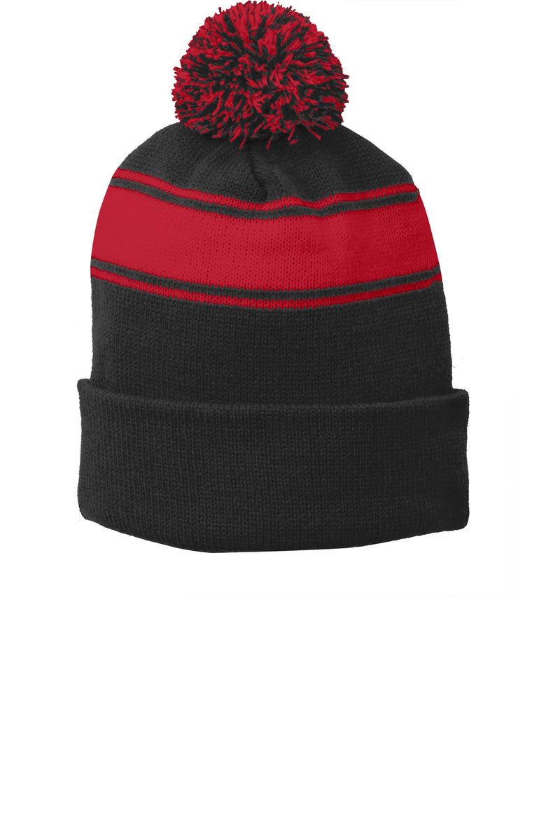 DRIEQUIP Stripe Pom Pom Beanie with Two-Tone Design