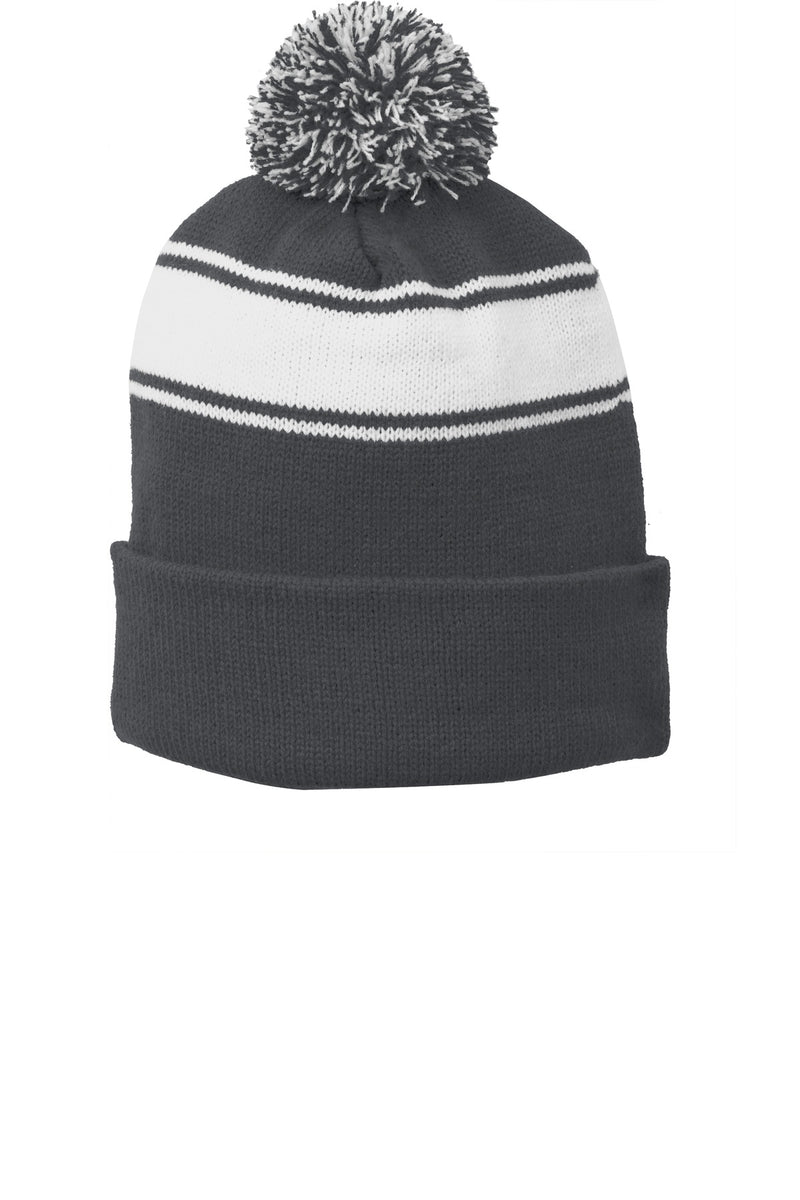 DRIEQUIP Stripe Pom Pom Beanie with Two-Tone Design