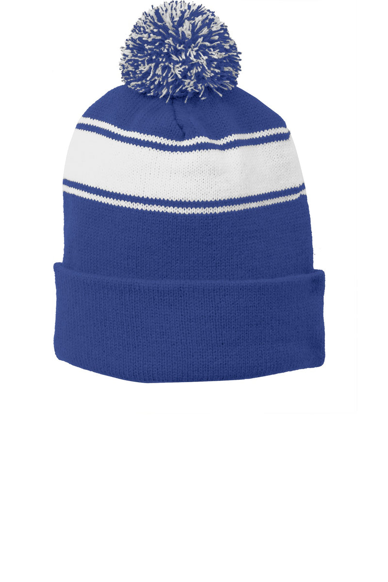 DRIEQUIP Stripe Pom Pom Beanie with Two-Tone Design