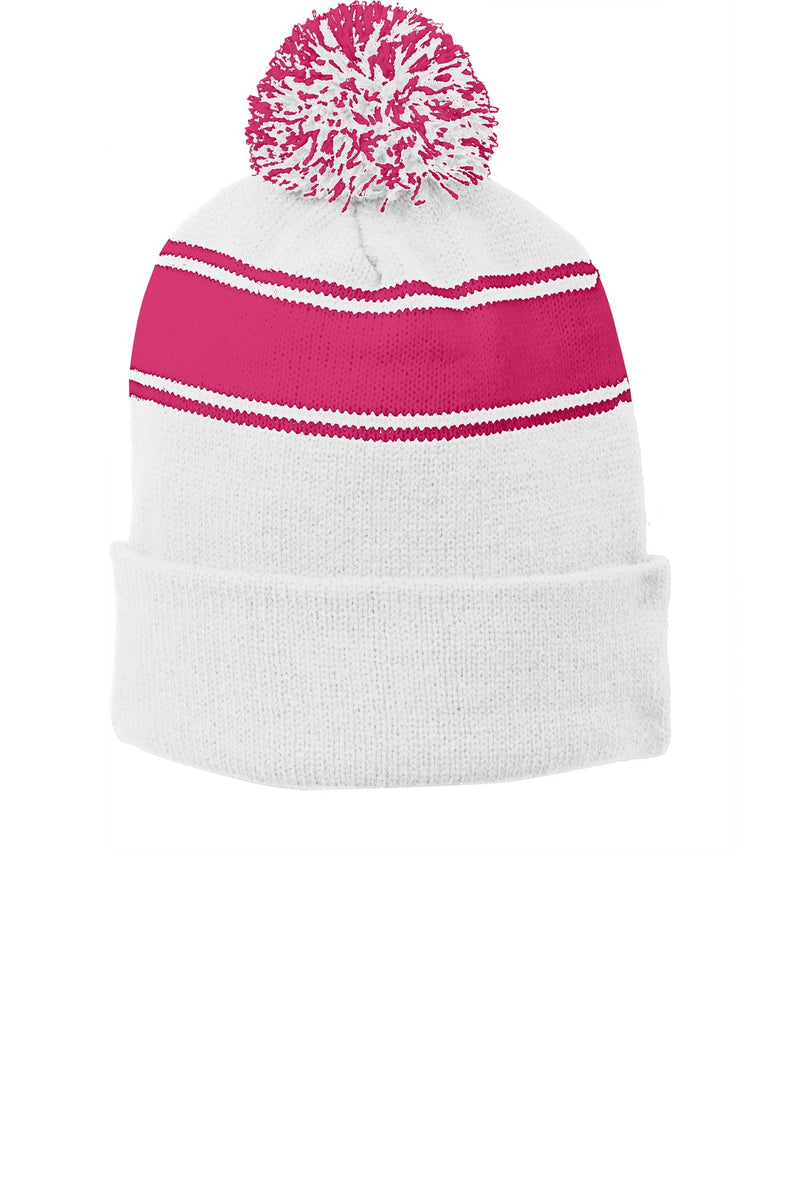 DRIEQUIP Stripe Pom Pom Beanie with Two-Tone Design