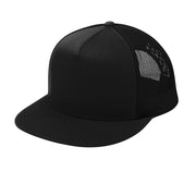 Black cap with a brand logo on a white background