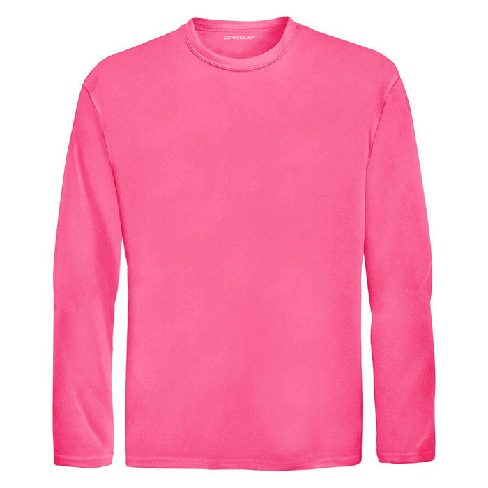 Neon Pink Youth Long Sleeve Moisture Wicking Athletic Shirt