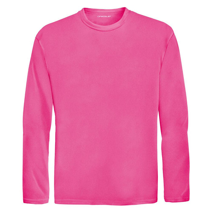 Pink Raspberry Youth Long Sleeve Moisture Wicking Athletic Shirt