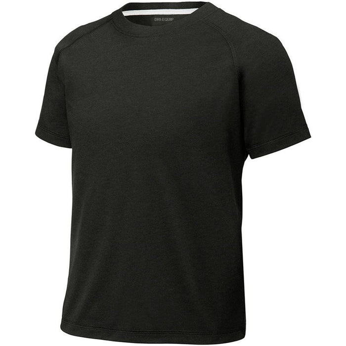 Youth Tri-Blend Wicking Raglan Tee in sleek Black color – a perfect blend of style and comfort for active kids.