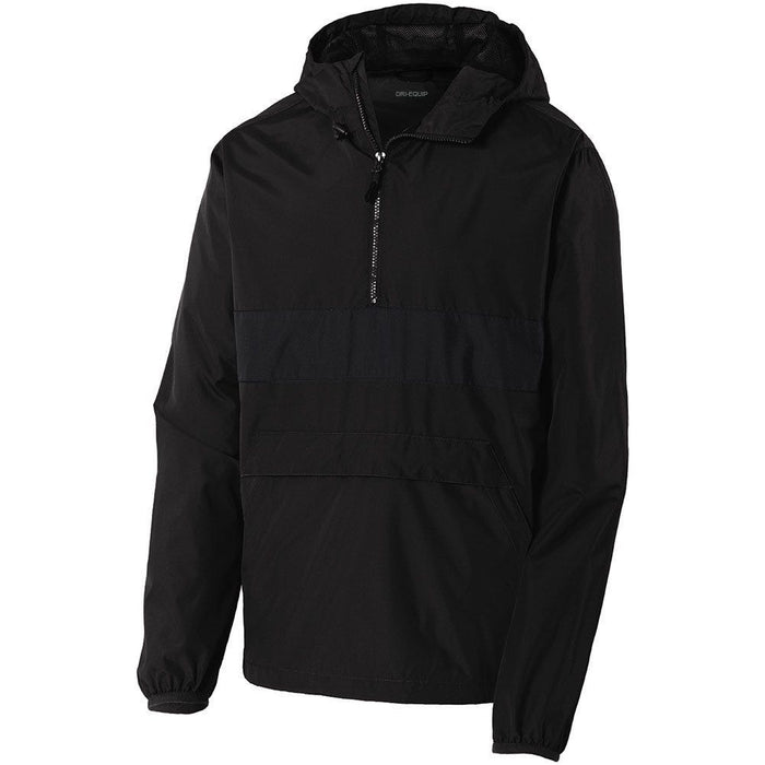 Quarter-Zipped Pocket Anorak in Black - Wind- and water-resistant with a zippered pocket for secure storage.