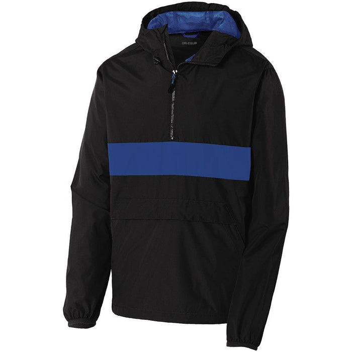 Quarter-Zipped Pocket Anorak in Royal/Black - Stylish royal blue with a black stripe, wind- and water-resistant, and a zippered pocket.