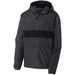 Quarter-Zipped Pocket Anorak in Graphite/Black - Sleek graphite color with a bold black stripe, wind- and water-resistant, and a zippered pocket.