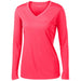 Hot Coral Ladies LoSleeve V-Neck Moisture Wicking Athletic T-Shirt