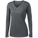 Iron Grey Ladies LoSleeve V-Neck Moisture Wicking Athletic T-Shirt