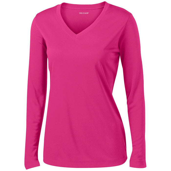 Pink Raspberry Ladies LoSleeve V-Neck Moisture Wicking Athletic T-Shirt