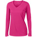 Pink Raspberry Ladies LoSleeve V-Neck Moisture Wicking Athletic T-Shirt