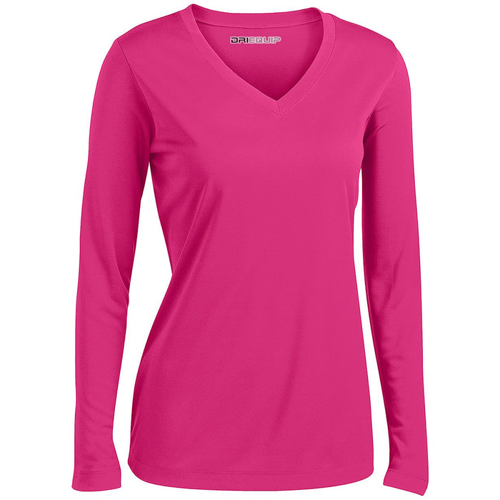 DRI-EQUIP Ladies Long Sleeve V-Neck Moisture Wicking Athletic T-Shirts