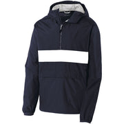 Quarter-Zipped Pocket Anorak in Navy/White - Classic navy with a crisp white stripe, wind- and water-resistant, and featuring a zippered pocket.