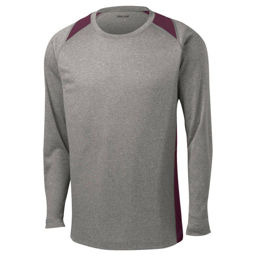 Vintage Heather / Maroon Long Sleeve Moisture Wicking Workout Shirt