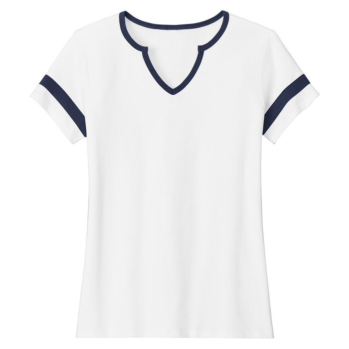 White/True Navy Notch Neck Tee