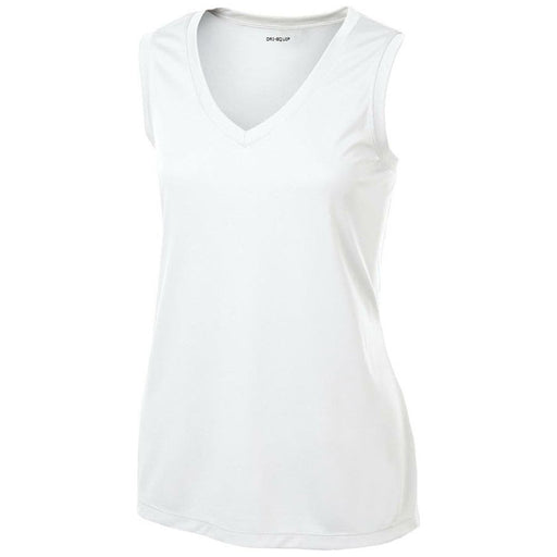 White Ladies Sleeveless Moisture Wicking V-Neck Workout Shirt